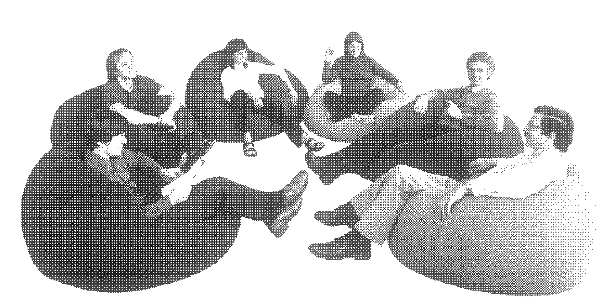 Halftone photo of researchers seated together in conversation